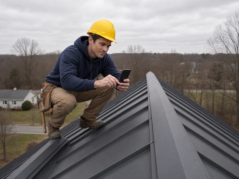 Photographing the roof during an inspection, the photos the customer sees